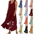 thumbnail image 1 of Feancey Linen Tank Dress for Women Floral Printed Summer Maxi Dresses Loose Fit Casual Sleeveless Beach Sundress Flowy Swing Vacation Dresses with Pockets White XXL, 1 of 6