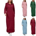 thumbnail image 1 of Feancey Long Hoodies for Women Plus Size Casual Maxi Dresses Drawstring Hooded Fleece Lined Sweatshirt Dress Comfy Loose Vacation Dresses with Pocket Light Blue L, 1 of 9