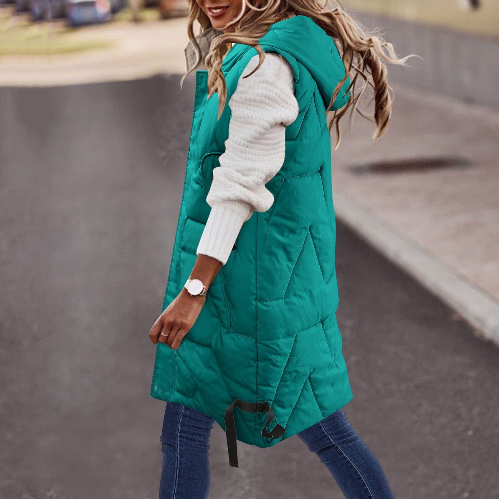 Feancey Long Puffer Vest Women Plus Size,Fall Winter Casual Long Full