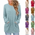 thumbnail image 1 of Feancey Long Sleeve Shirts for Women Fall Tunic Tops Ribbed Knit Casual Crewneck Pullover Comfy Loose Knitted Sweaters with Pockets Dark Gray L, 1 of 6