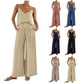 thumbnail image 1 of Feancey Lounge Sets for Women 2 Piece Soft Casual Cami Top and Drawstring Wide Leg Pants Two Piece 2025 Summer Pajama Set Limited Time Sales Today Beige S, 1 of 6