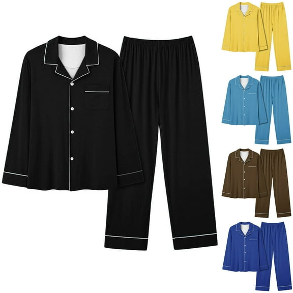 Feancey Loungewear Set for Women Cozy Soft Pj Lounge Sets Long Sleeve Button Down Shirts and Loose Pants 2 Piece Pajamas Solid Color Sleepwear with Pockets Coffee 3XL