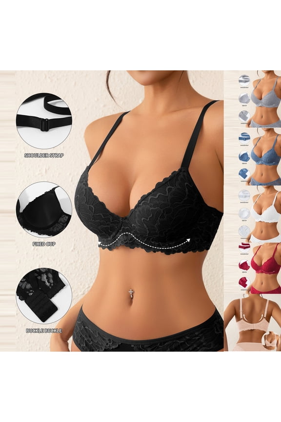 Low Cut Bras for Women Wireless Push Up Bra Support Comfort Bralettes Solid Color Casual No Underwire Everyday Brassiere Black XL