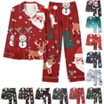 thumbnail image 1 of Feancey Matching Pj Set Women Christmas Pajama Sets Cute Snowman Print Button Down Sleepwear Lounge Pants Fall Outfits Xmas Casual Home Wear Multicolor XL, 1 of 5