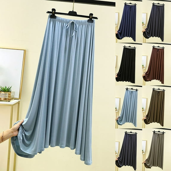 Feancey Maxi Skirts for Women Soft Modal Nightgowns Elastic Drawstring Waist Long Dresses Pleated Flowy Sleep Dress Solid Color Nightdress Sales Today Clearance Light Blue XXL