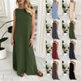 thumbnail image 1 of Feancey Maxi Sundresses for Women Side Split Casual Linen Shift Dress Summer Sleeveless Beach Vacation Dresses Solid Color Loose House Tank Dress Beige L, 1 of 10