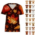 thumbnail image 1 of Feancey Medical Scrubs for Women Thanksgiving Short Sleeve V Neck Scrub Tops Novelty Turkey Print Working T-Shirts Holiday Casual Nursing Uniforms Multicolor S, 1 of 7