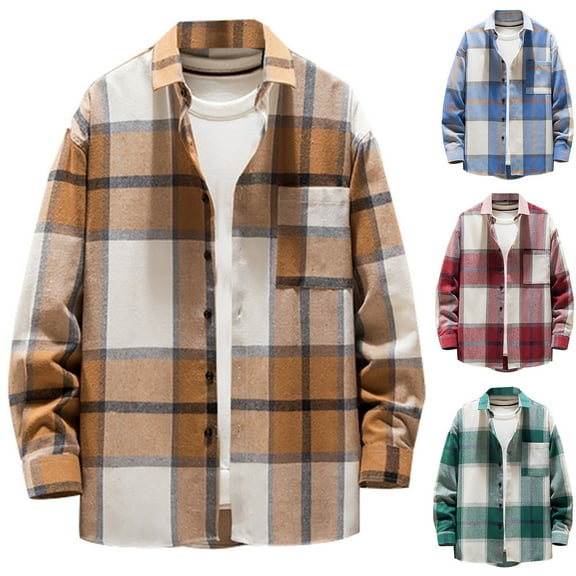 Feancey Men Big anf Tall Flannel Jackets Long Sleeve Cotton Plaid Shirt Jacket Casual Lightweight Shacket Jacket with Pockets,Daily Sales,Blue,M