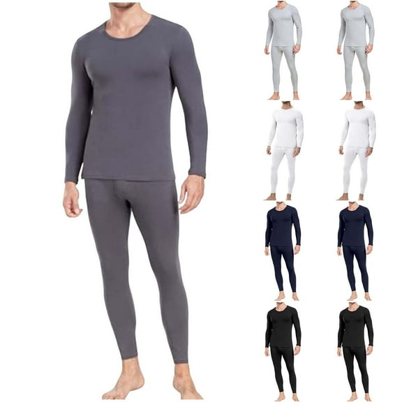 Feancey Men Thermal Underwear Set High Stretch Long Johns Sets Slim Fit Long Sleeve Base Layer Top and Bottoms Pajama Set White M
