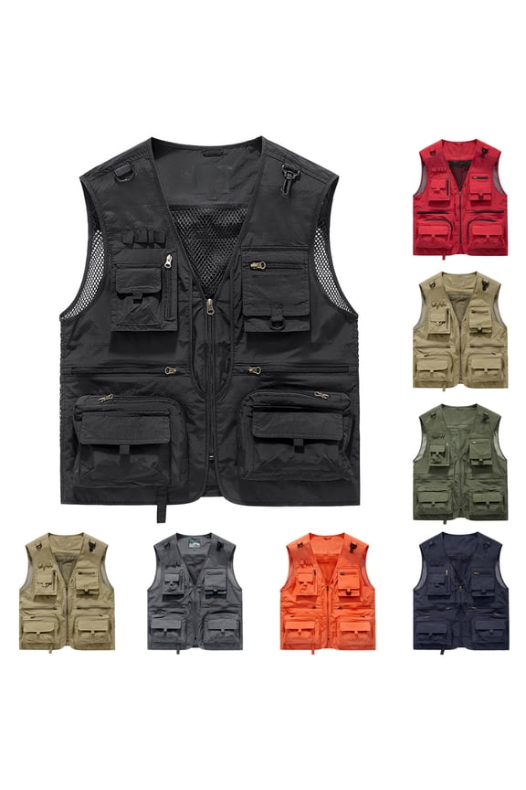 Men's Fishing Vest Summer Outdoor Work Safari Travel Photo Vest with Multi Pockets Mesh Lightweight Sleeveless Hiking Vest for Men Black XXL