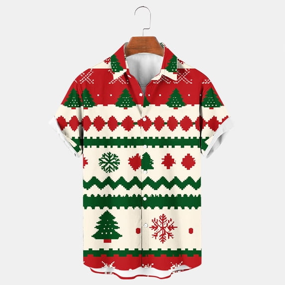 UVEASISHA Men's Hawaiian Shirts Big and Tall 2025 Casual Xmas Bowling Shirt Regular Fit Short Sleeve Button Down Shirts Novelty Holiday Party Shirt Back to College Sale Red M