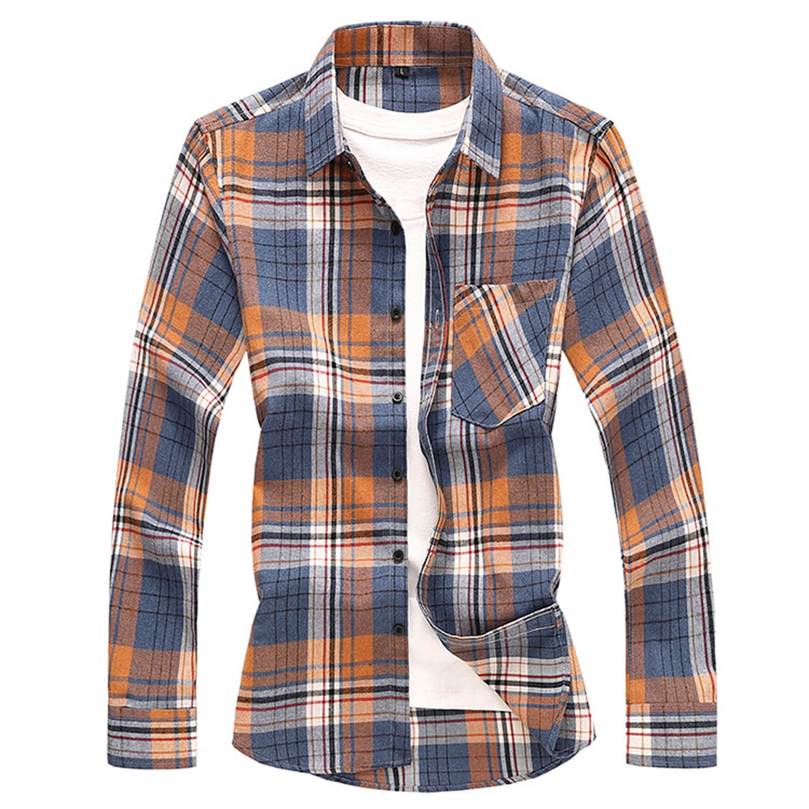 Men's Flannel Shirt Shirt Jacket Shacket Black Long Sleeve Plaid / Check Turndown