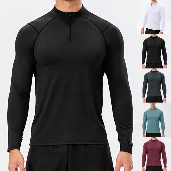 Feancey Men's UPF 50+ Sun Shirt Long Sleeve 1/4 Zip Quick Dry UV Fishing Shirt Athletic Pullover for Workout Running Hiking Wine XL
