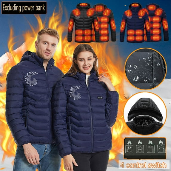 Feancey Mens Big and Tall Heated Jacket Hooded Lightweight USB Rechargeable Puffer Coats 21 Heating Zones Winter Warm Down Jacket Outwear Back to School Clearance,Black,5XL