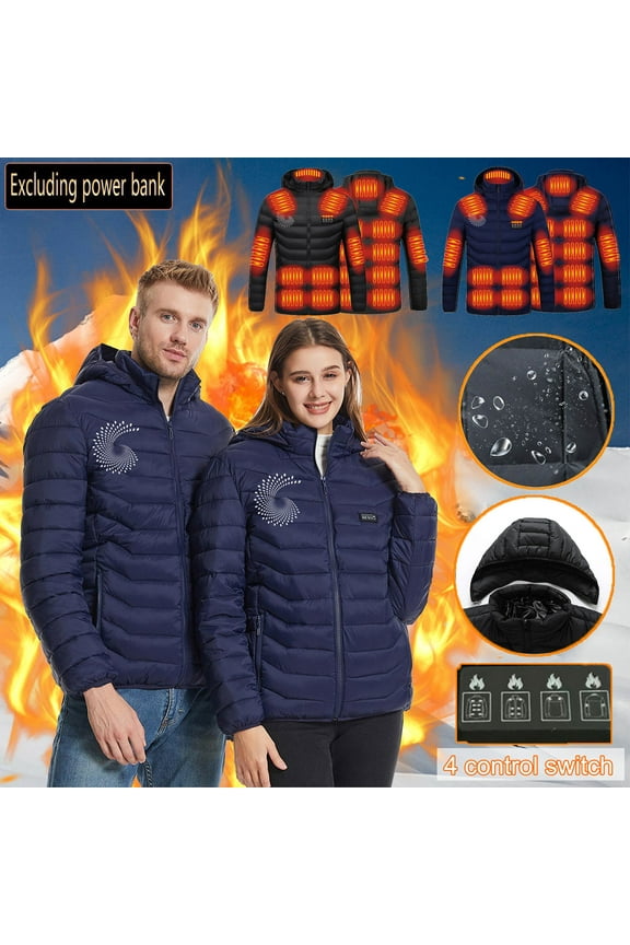 Mens Big and Tall Heated Jacket Hooded Lightweight USB Rechargeable Puffer Coats 21 Heating Zones Winter Warm Down Jacket Outwear Sales Today Clearance,Black,2XL