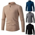 thumbnail image 1 of Feancey Mens Cable Knit Quarter Zip Sweaters Fashion Stand Collar Pullover Sweater Warm Long Sleeve Slim Fit Knitted Tops Cozy Jumpers Khaki L, 1 of 9