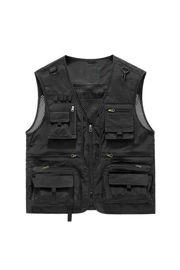 Mens Casual Lightweight Outdoor Travel Fishing Vest Jacket,Thin Multi Pocket Vests for Men Sports Quick Drying Mountaineering Jacket Work Plus Size Coat