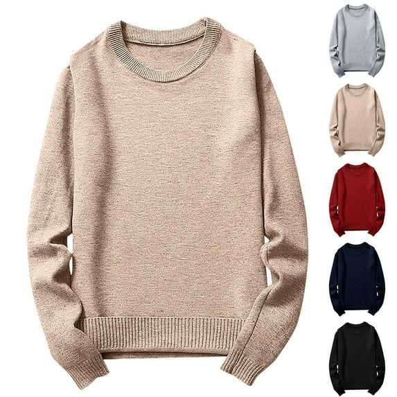 Feancey Mens Casual Solid Sweaters Loose Crewneck Long Sleeve Knit Sweater Fall Lightweight Ribbed Knitted Pullover Soft Comfy Jumper Tops Loungewear Wine 2XL