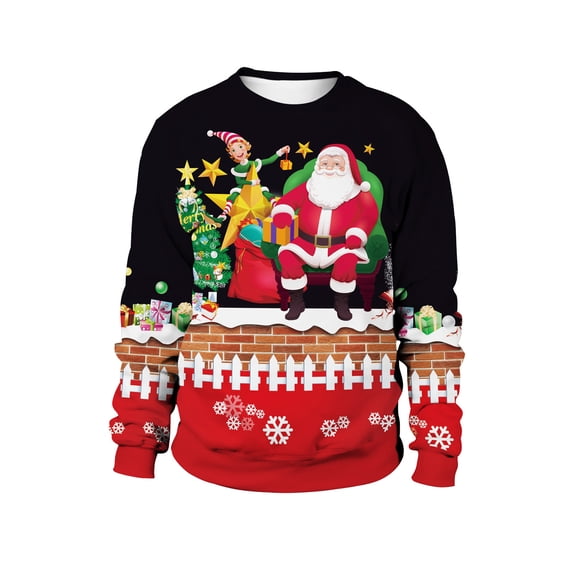 Feancey Mens Christmas Graphic Sweatshirts Xmas Santa Snowman,Men's Crewneck Xmas Holiday Fashion 3D Print Sweatshirt Tops Casual Loose Long Sleeve Pullover Sweaters