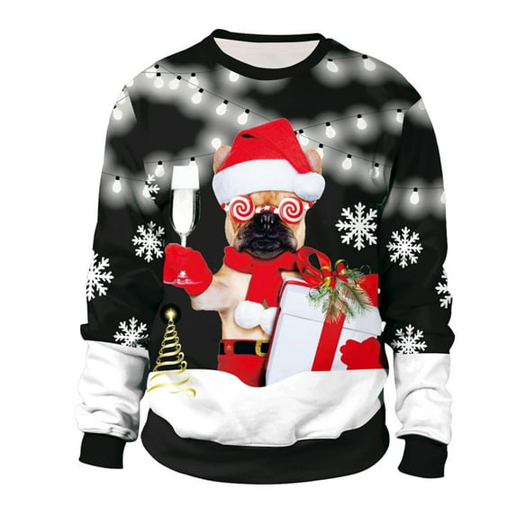Feancey Mens Christmas Sweatshirt Santa,Crewneck Sweatshirts for Men Funny 3D Graphic Long Sleeve Sweater Shirt Xmas Holiday Novelty Casual Pullover Tops
