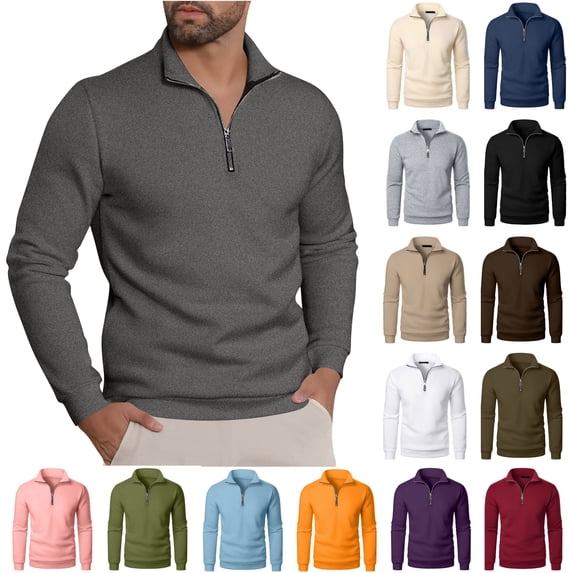 Feancey Mens Christmas Sweatshirts Quarter Zip Stand Collar Golf Shirts Winter Fleece Lined Lightweight Sweatshirt Regular Fit Casual Pullover Tops Coffee XL