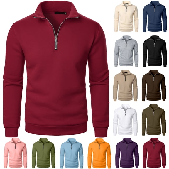 Feancey Mens Christmas Sweatshirts Quarter Zip Stand Collar Golf Shirts Winter Fleece Lined Lightweight Sweatshirt Regular Fit Casual Pullover Tops Pink 3XL