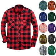 FEANCEY Mens Classic Plaid Shirt Long Sleeve Casual Button Down Shirts Fall Lightweight Shacket Jacket Regular Fit Stylish Gingham Shirt with Pockets Red XL