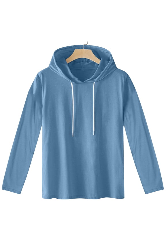 Mens Lightweight Hooded Pullover Drawstring Long Sleeve Workout Sport Hoodie Fall Casual Regular Fit Quick Dry Top On Sale,Blue,XL
