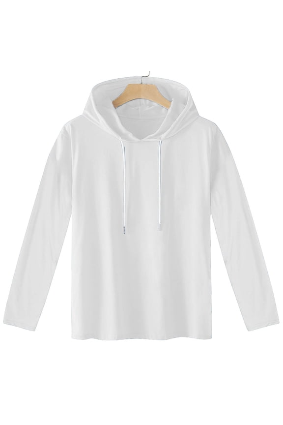 Mens Lightweight Hooded Pullover Drawstring Long Sleeve Workout Sport Hoodie Fall Casual Regular Fit Quick Dry Top Sales Today,White,L
