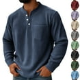 thumbnail image 1 of Feancey Mens Long Sleeve Corduroy Henley Shirt Big and Tall Casual Button V Neck Shirts Solid Color Regular Fit Collarless T-Shirt Red 5XL, 1 of 9
