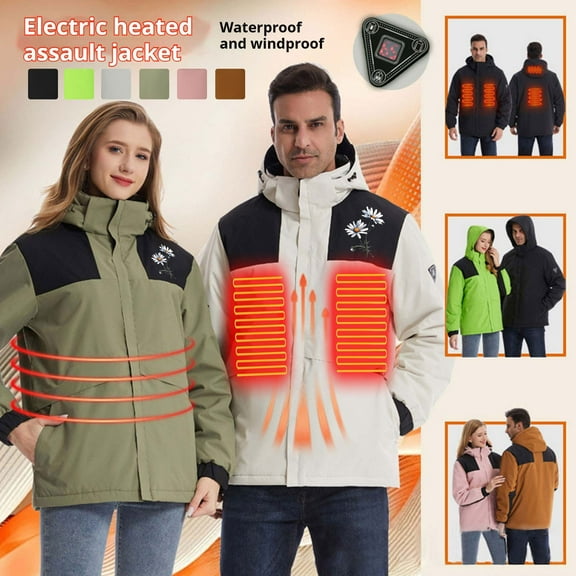 Feancey Mens Snow Jackets Waterproof Heated Coats Winter 4 Heating Areas Warm Down Coat Outdoor Rechargeable Windproof Ski Jacket with Hood Black 3XL