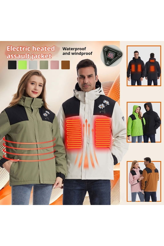 Mens Snow Jackets Waterproof Heated Coats Winter 4 Heating Areas Warm Down Coat Outdoor Rechargeable Windproof Ski Jacket with Hood Black L