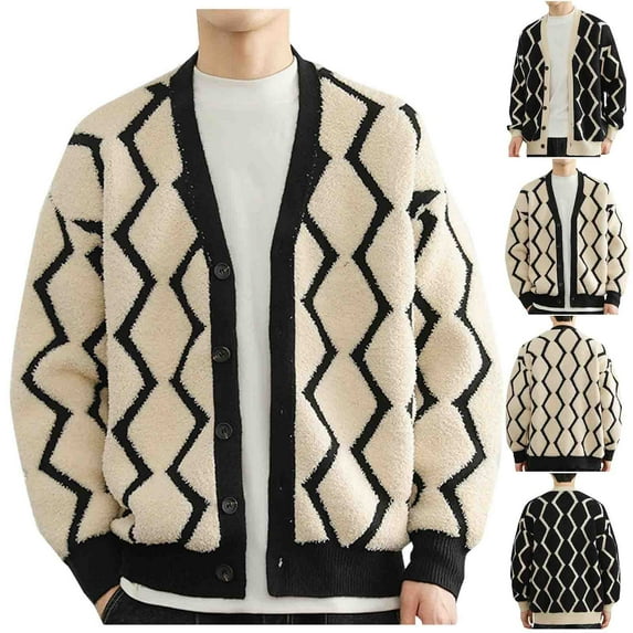 Feancey Mens Soft Cardigan Sweater Fashion Single-breasted Shawl Collar Knitted Jacket Button Casual Open Front Cardigans Comfy Loose Knit Sweaters Tops White L