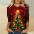 thumbnail image 1 of Feancey Merry Christmas Women's 3/4 Sleeve Tshirt Holiday Novelty Print Tunic Tops Dressy Casual Round Neck Loose Blouse Xmas Vacation Shirt Red XXL, 1 of 5
