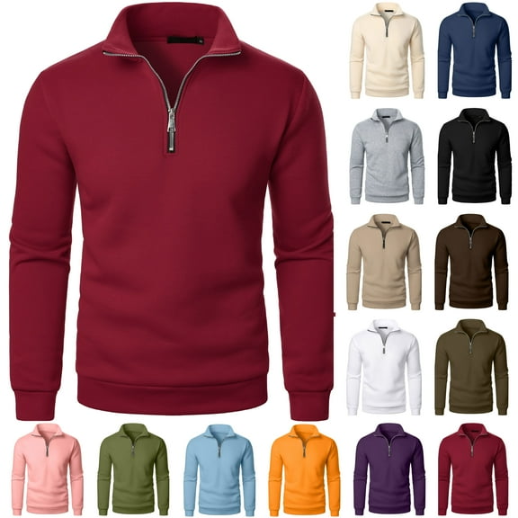 Feancey Mock Neck Sweatshirts for Men Quarter Zip Long Sleeve Golf Shirt Winter Fleece Lined Lightweight Sweatshirt Regular Fit Casual Pullover Tops Purple S