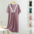 thumbnail image 1 of Feancey Modal Nightgown for Women Soft Comfy Lace Trim Sleepwear Loose Fit Casual Ruched Nightshirt Short Sleeve Round Neck Sleep Dress Limited Time Sales Purple XL, 1 of 8