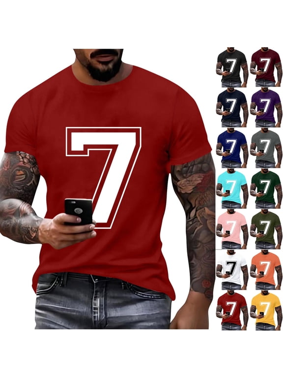 Number 7 T-Shirt Unisex Short Sleeve Varsity Shirt Sports Team Jersey 7th Birthday Gifts Tops for Men and Women Black M