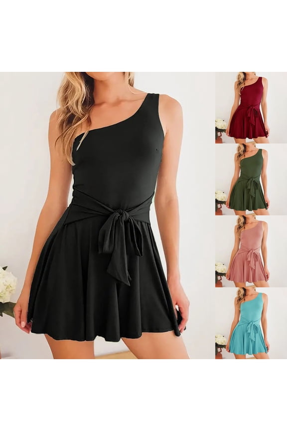 One Shoulder Rompers for Women Ruffle Casual Wide Leg Short Jumpsuit Loose Fit Casual One Piece Shorts with Pockets Wine M