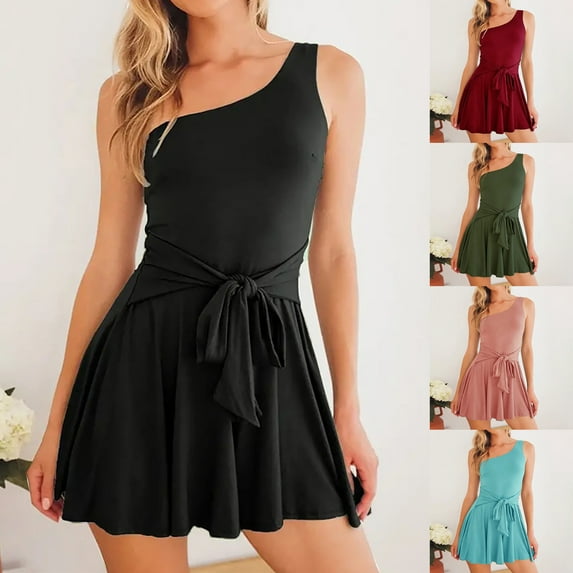 Feancey One Shoulder Rompers for Women Ruffle Casual Wide Leg Short Jumpsuit Loose Fit Casual One Piece Shorts with Pockets Gifts for Mom Black S