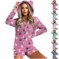 thumbnail image 1 of Feancey Onesie Pajama for Women Dog Paw Print Hooded Rompers Winter Fleece Warm Short Jumpsuits Comfy Fuzzy Sleepwear Cute One Piece Pjs Pink M, 1 of 6