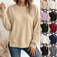 thumbnail image 1 of Feancey Oversized Ribbed Tops for Women Side Slit Casual Long Sleeve Blouse Loose Fit Lightweight Knitted Pullover Solid Color Crewneck Fall Sweaters Khaki M, 1 of 6