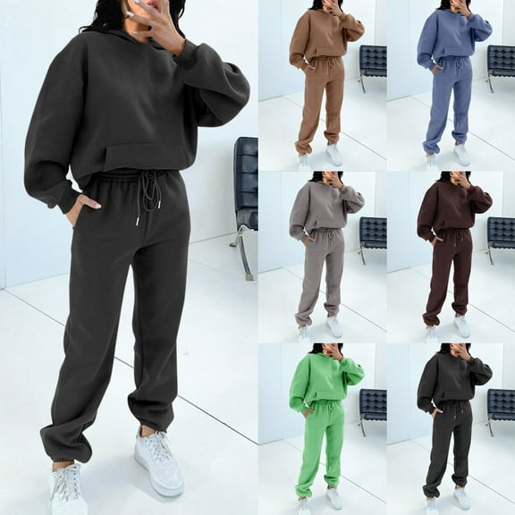 Feancey Oversized Sweatsuit for Women Baggy Hooded Sweatshirt and Long Pants Tracksuit Sets Fall Fleece Hoodie Set Solid Color Casual Loose 2 Piece Outfits Limited Time Deal Dark Gray XXL