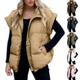 thumbnail image 1 of Feancey Oversized Down Vest Women Sleeveless Stand Collar Puffer Jackets Lightweight Zip Up Quilted Jacket Winter Casual Padded Gilet with Pockets White L, 1 of 10