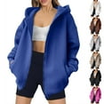 thumbnail image 1 of Feancey Oversized Zipper Jacket for Women Fashion Fleece Hooded Sweatshirt Comfy Loose Long Sleeve Hoodie Jackets with Pockets Fall Winter Clothes Blue 2XL, 1 of 8