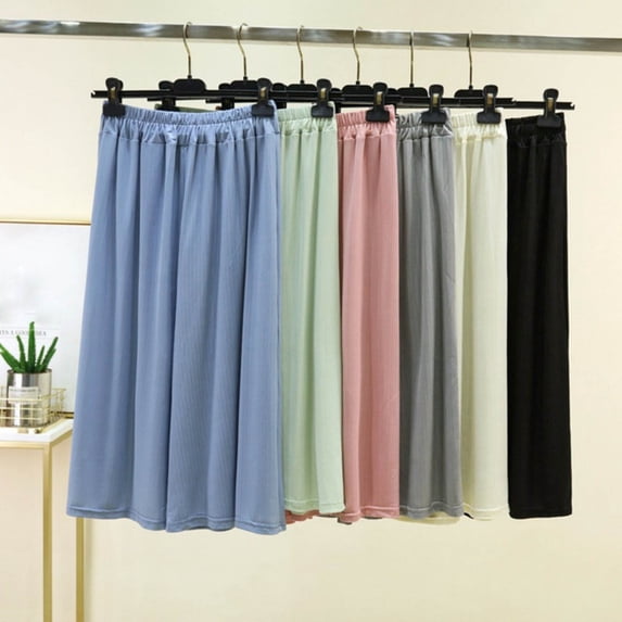 Feancey Pajama Bottoms for Women Cropped Lounge Trousers Wide Leg Casual Capri Sleep Pants Loose Fit Elastic Waist Pj Capris Homewear Green Free Size