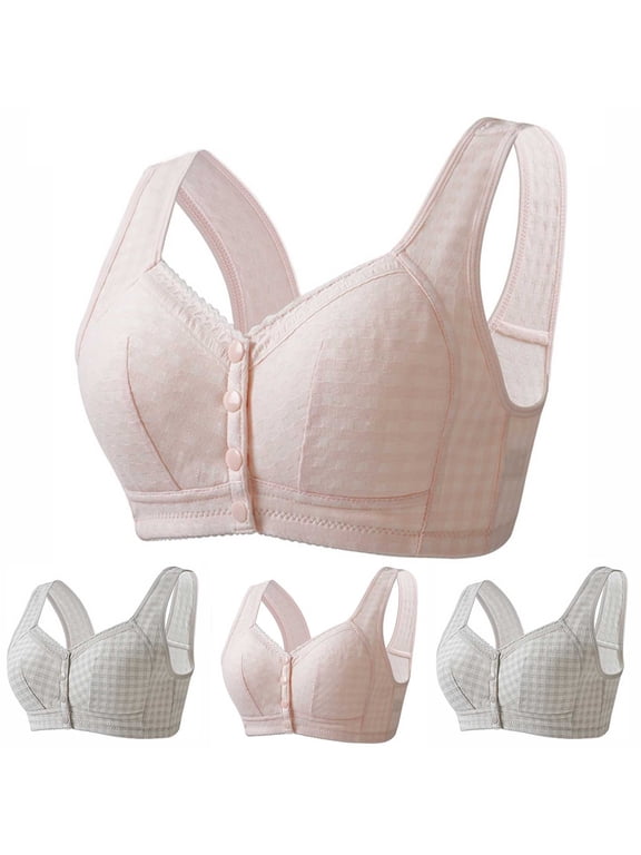 Plaid Bras for Women Plus Size Front Closure Bra Wide Strap Casual Everyday Bralette Breathable Push Up Wireless Brassiere Pink 36