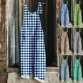 thumbnail image 1 of Feancey Plaid Jumpsuits for Women Plus Size Linen Bib Overalls Summer Tie Strap Sleeveless Rompers Beach Casual Baggy Playsuits with Pockets Dark Blue S, 1 of 6