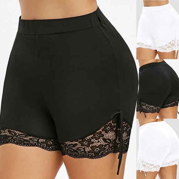 Feancey Plus Size Biker Shorts for Women Lace Basic Slip Shorts Stretch High Waisted Boyleg Yoga Shorts Comfort Breathable Under Dresses Shorts White L