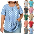 thumbnail image 1 of Feancey Plus Size Blouses for Women Dressy Casual Polka Dot Print Tunic Tops Button up Round Neck Short Sleeve T-Shirts 2025 Trendy Going Out Tee Shirt White L, 1 of 7