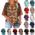 thumbnail image 1 of Feancey Plus Size Boho Blouses for Women Crewneck Pleated Summer Tops Aztec Print Loose Fit Shirt Breathable Casual Going Out Tees Navy L, 1 of 6